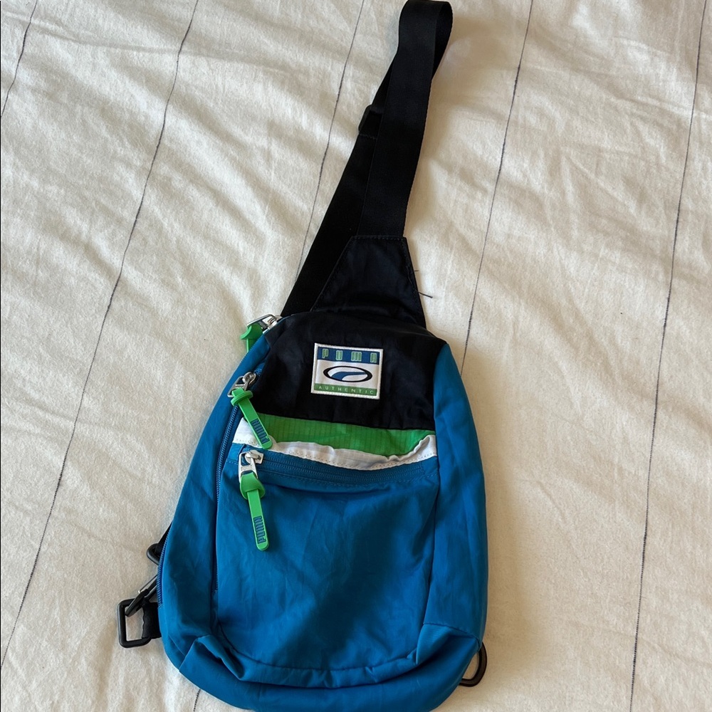 Puma Blue and Black Belt Bag with Green Accents
